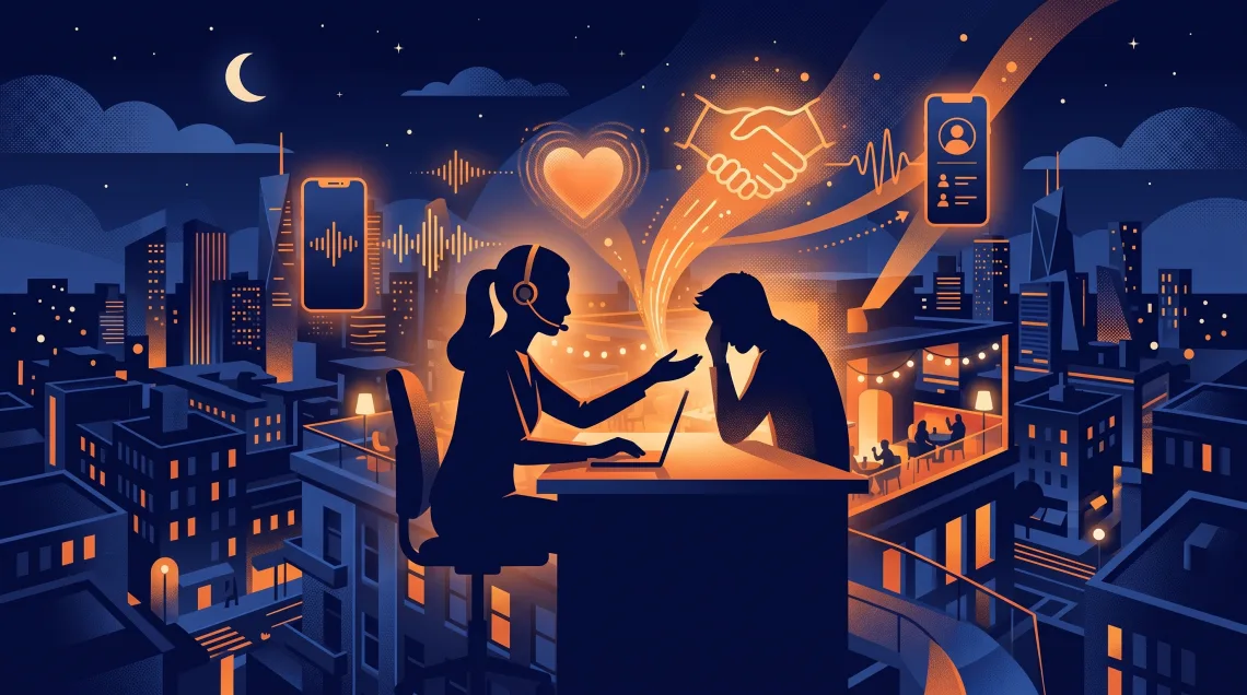 Human receptionist calming an upset caller, the judgment work AI can't match