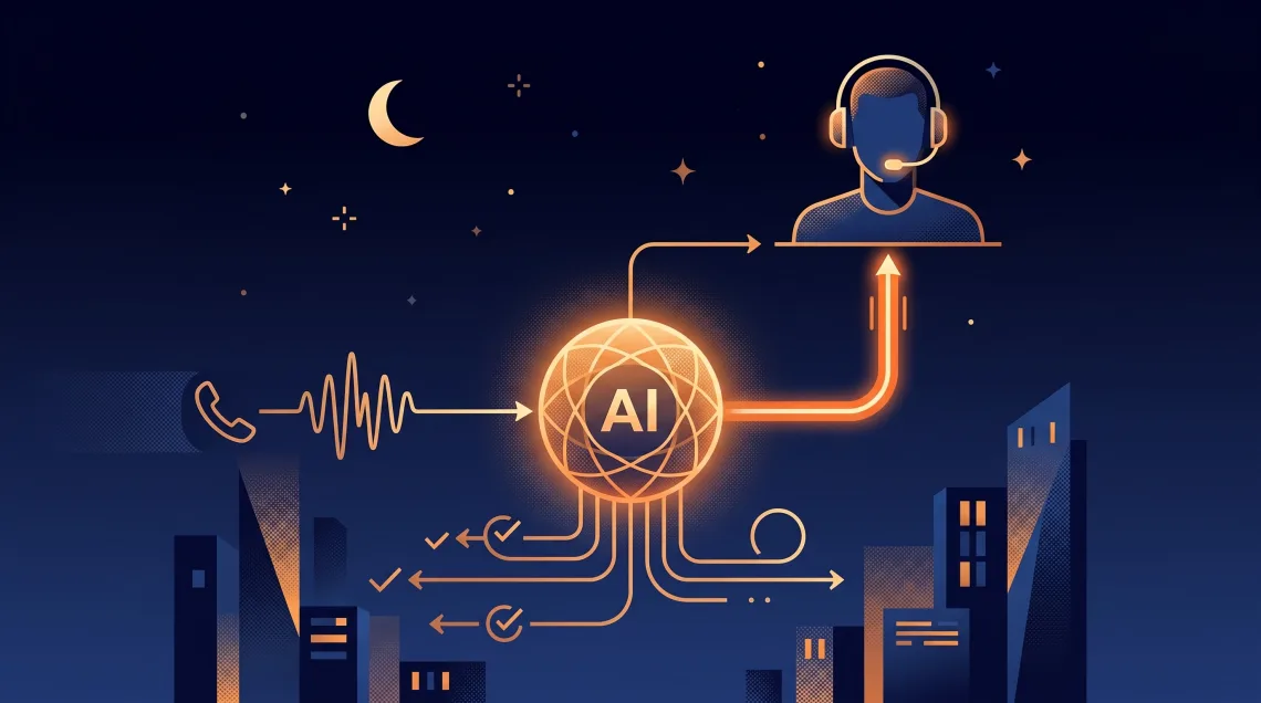 Hybrid call flow where the AI answers first and hands complex calls to a human